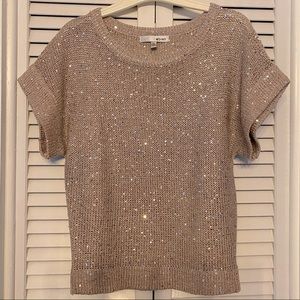 Metallic Sequined Short Sleeve Sweater Light Rose Gold